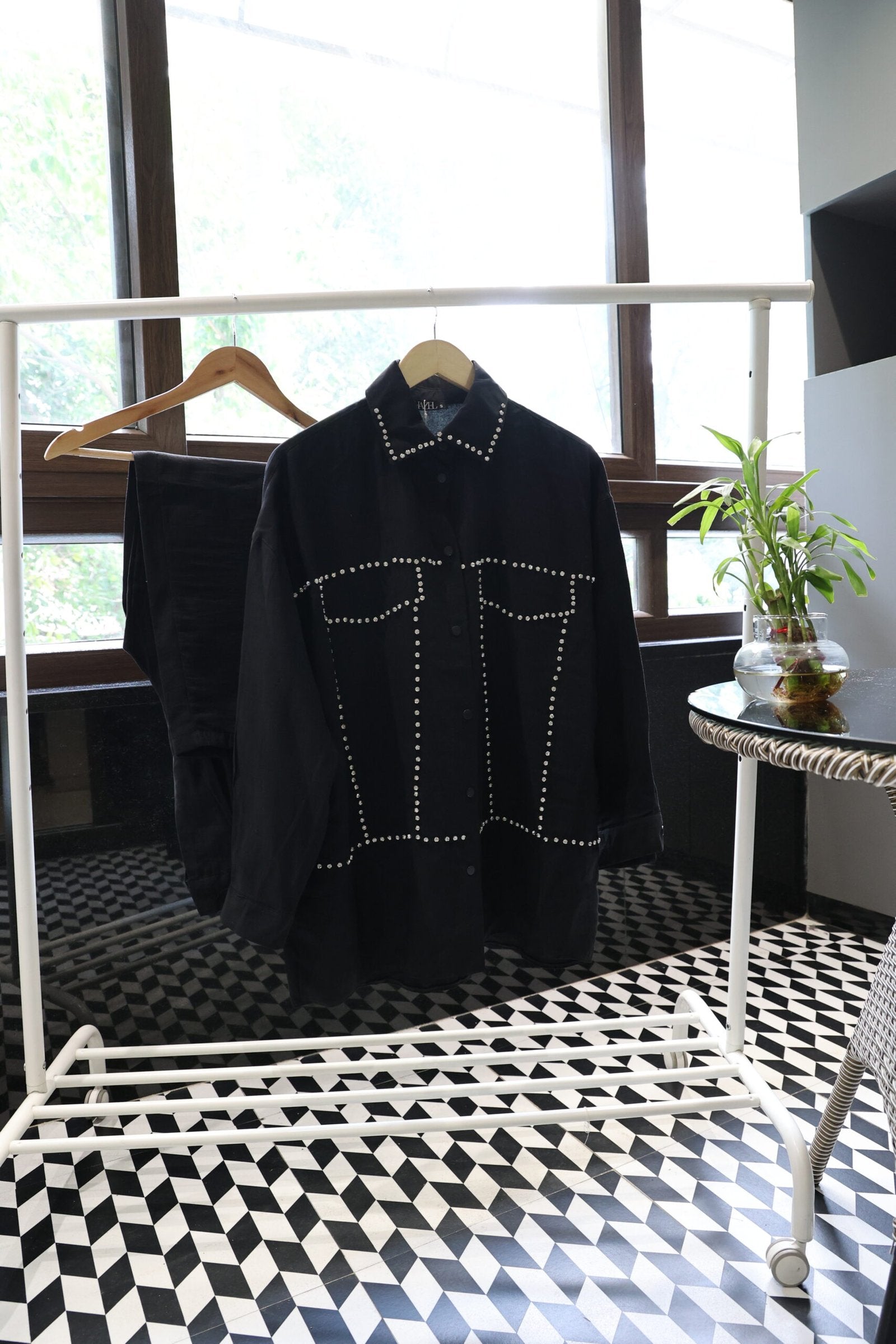 Black Co-ord Set with Studs for Women