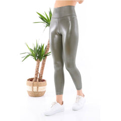 High-Waisted Metallic Olive Jeggings