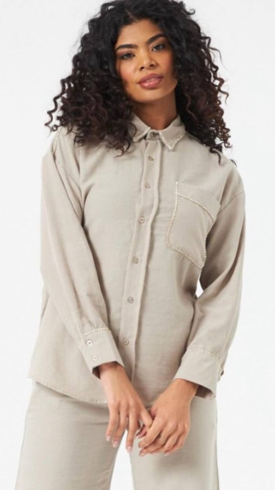 Olive cotton co-ord set with embroidery For Women