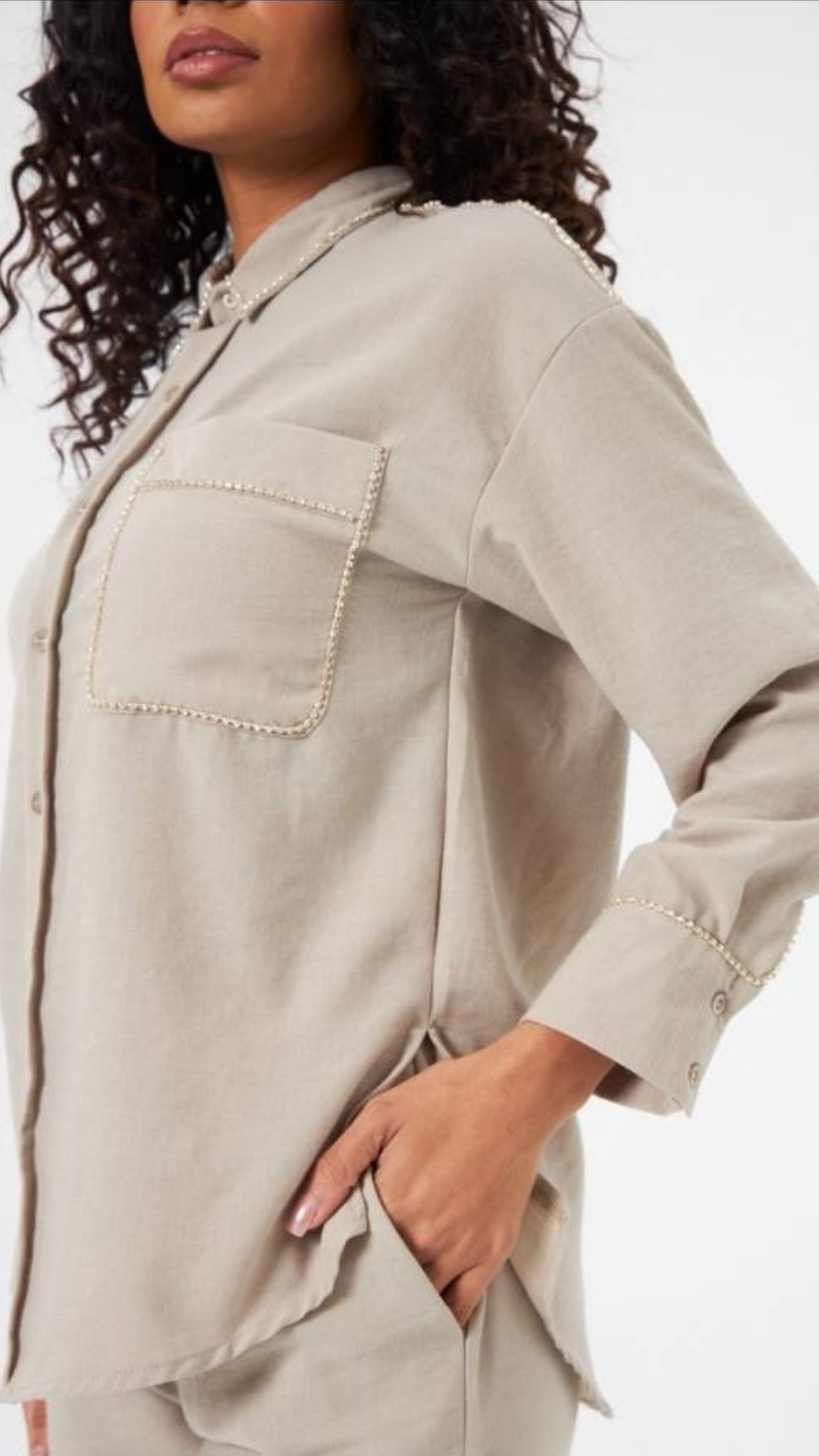 Olive cotton co-ord set with embroidery For Women