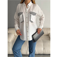 White Co-ord set with silver pocket embroidery For Women