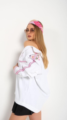 White Cotton Shirt with Multicolor Embroidery - Women