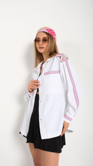 White Cotton Shirt with Multicolor Embroidery - Women