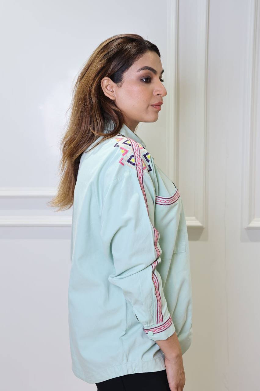 Mint Green Cotton With multi color Embroidery