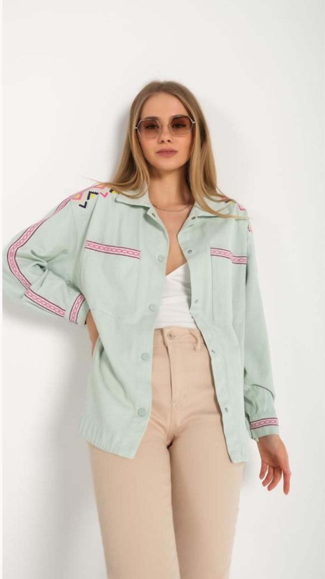 Mint Green Cotton With multi color Embroidery