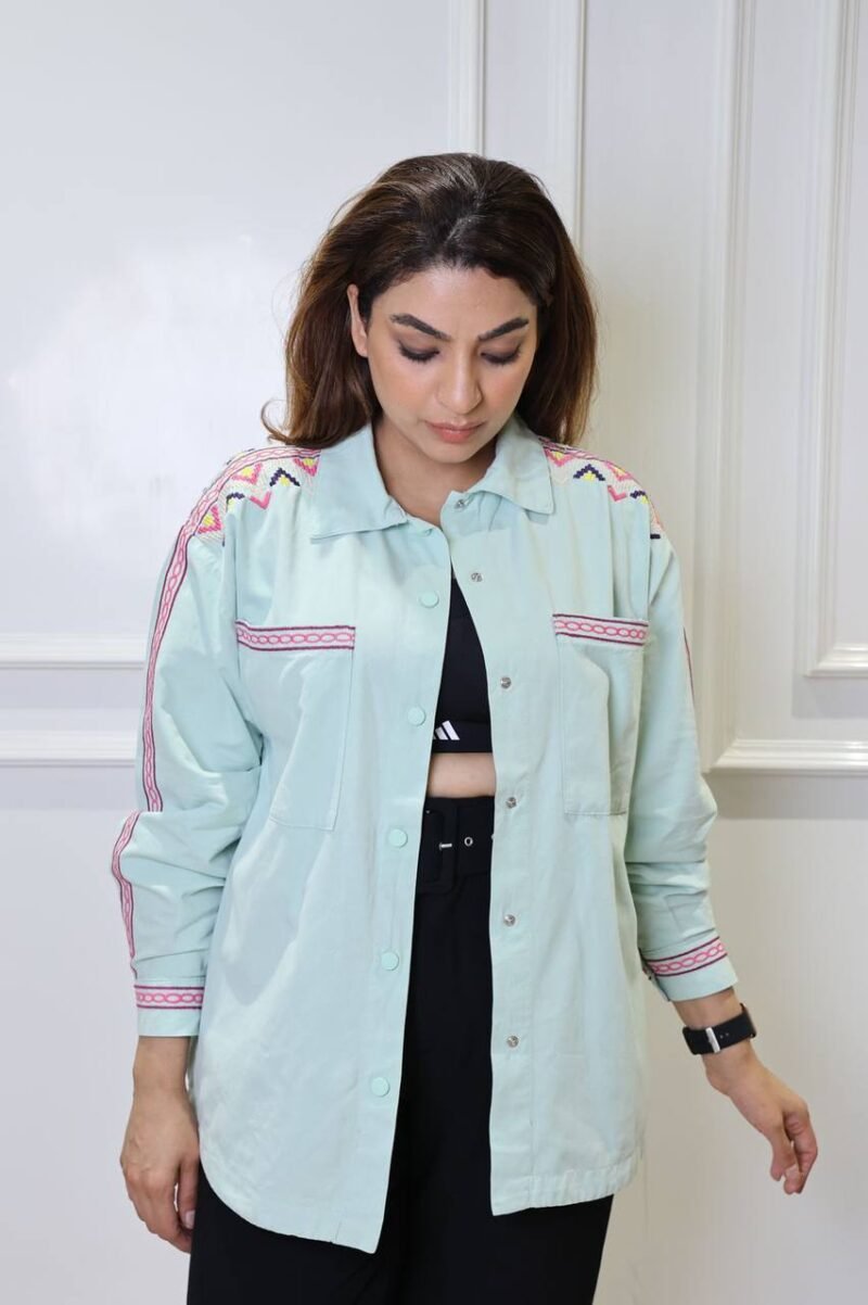 Mint Green Cotton With multi color Embroidery