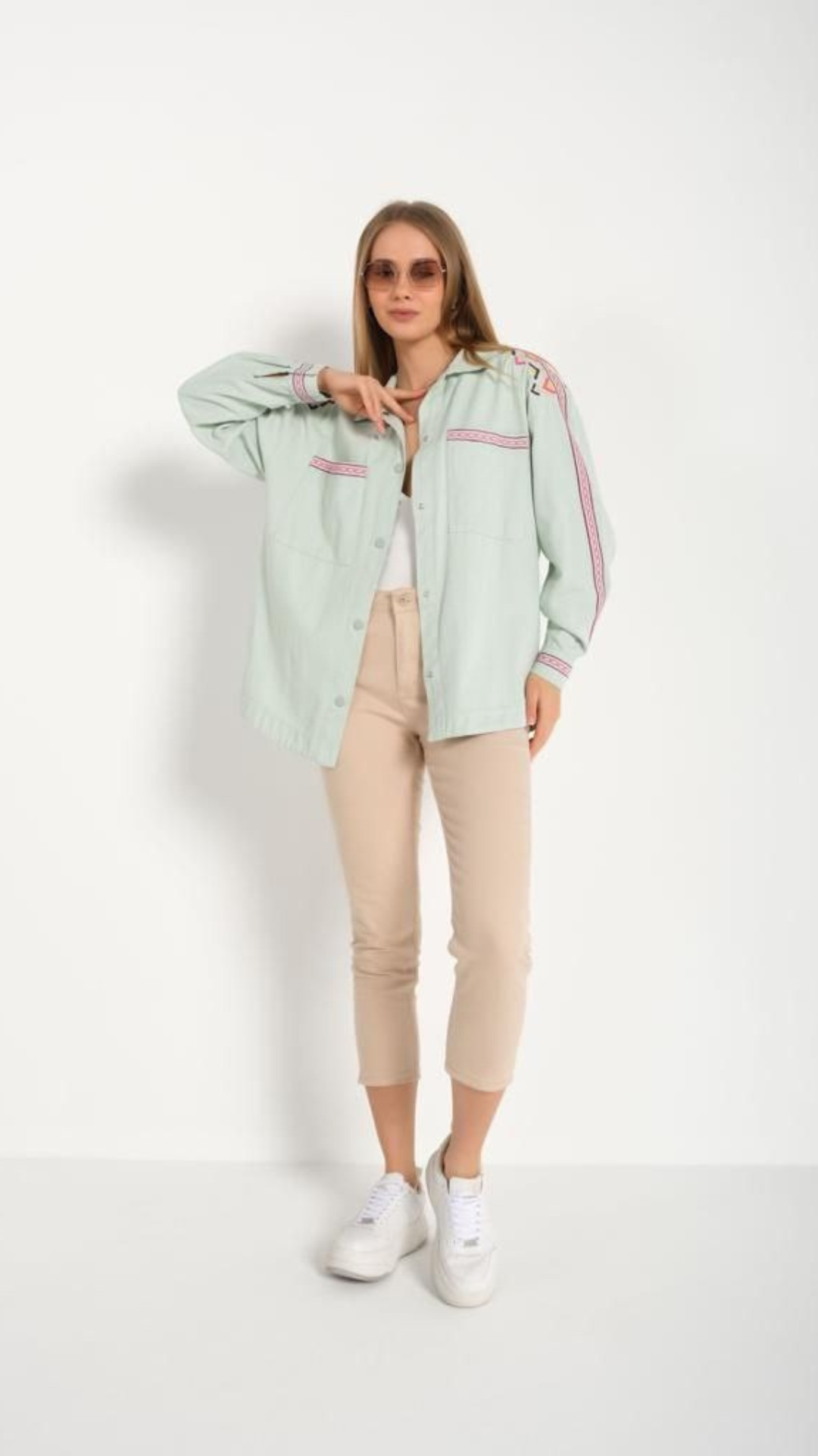 Mint Green Cotton With multi color Embroidery