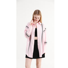 Women’s Oversized Pink Shirt with Elegant Embroidery