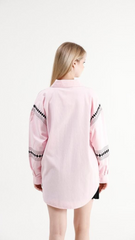 Women’s Oversized Pink Shirt with Elegant Embroidery