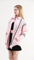 Women’s Oversized Pink Shirt with Elegant Embroidery