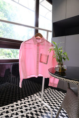 Women’s Pink Cropped Shirt with Detailed Pocket Embroidery