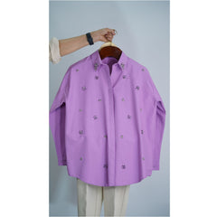 Elegant Purple Cotton Embellished Shirt – Casual & Festive Wear