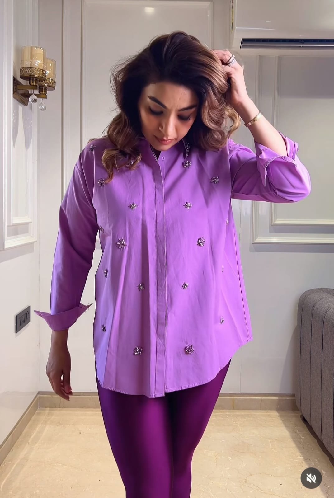 Elegant Purple Cotton Embellished Shirt – Casual & Festive Wear