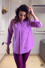 Elegant Purple Cotton Embellished Shirt – Casual & Festive Wear