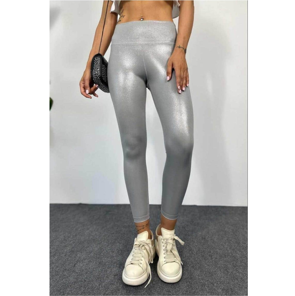 High-Waisted Metallic Silver Jeggings