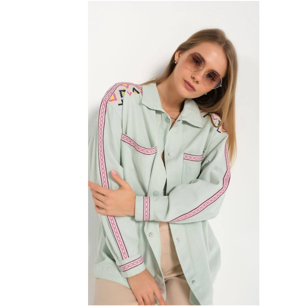 Mint Green Cotton With multi color Embroidery